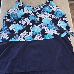 Floral Blue and White Women's One Piece Swimdress Size 24W